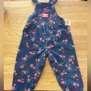 80s kids vintage made in USA rose floral corduroy vest back overalls